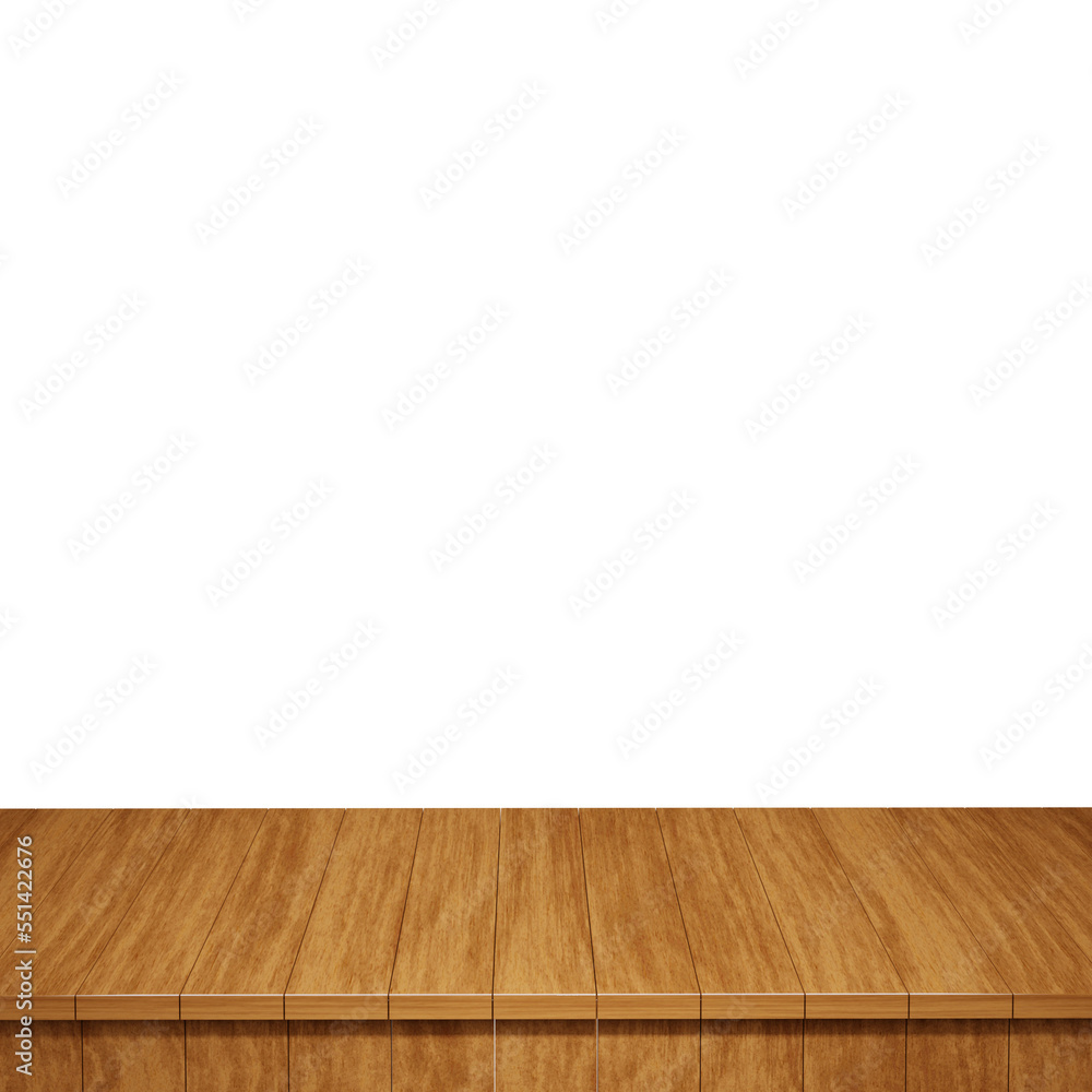 Wooden table foreground, wood table top front view 3d render isolated Wooden table foreground, wood table top front view 3d render isolated