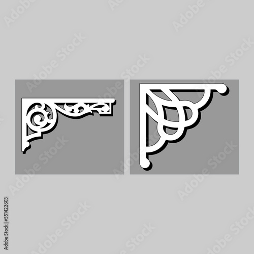 Craftsman Bracket cornice pieces for decorating or shelves. Decoration vector design for cutting on CNC or laser cut on wood corner design sample. wood corner home decoration
