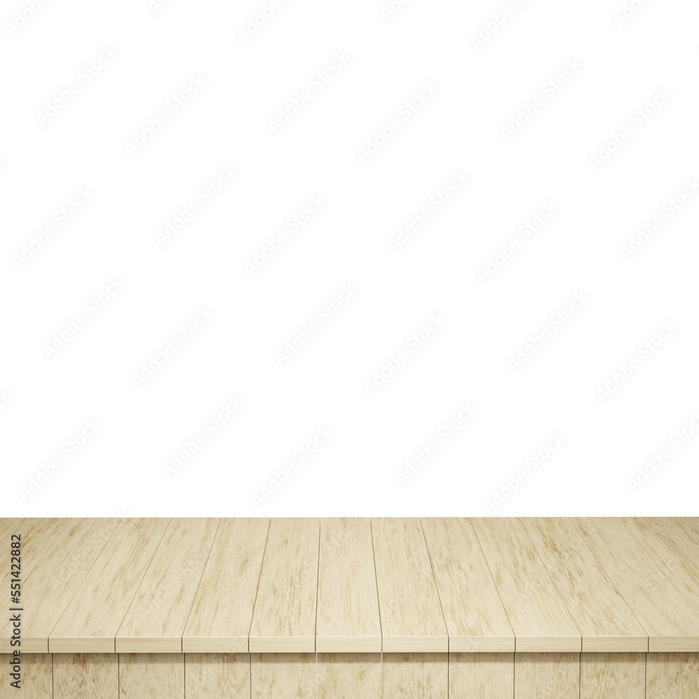 Wooden table foreground, wood table top front view 3d render isolated Wooden table foreground, wood table top front view 3d render isolated