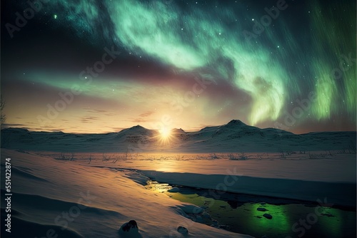 Northern light on the silent field before sun rise © vuang
