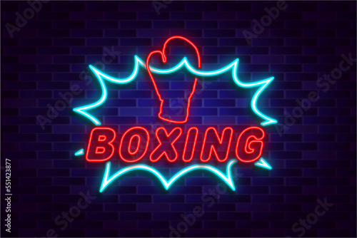 Boxing neon sign style text vector template