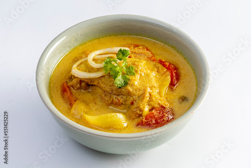 yellow curry chicken isolated on white background