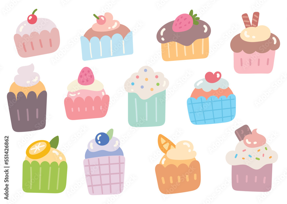 Set of Aesthetic Cupcake Doodle Set of Aesthetic Cupcake Doodle