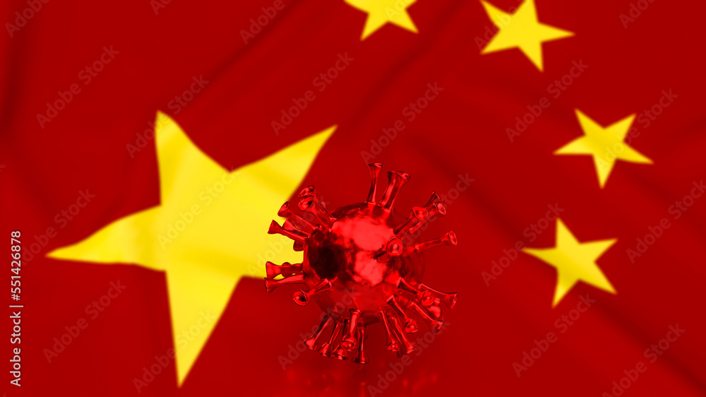 virus and china flag for medical or sci concept 3d rendering virus and china flag for medical or sci concept 3d rendering