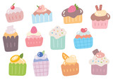 Set of Aesthetic Cupcake Doodle