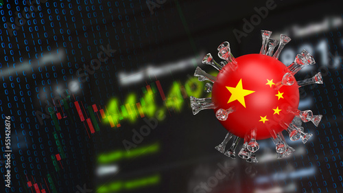 Photography virus and china flag for medical or sci concept 3d rendering