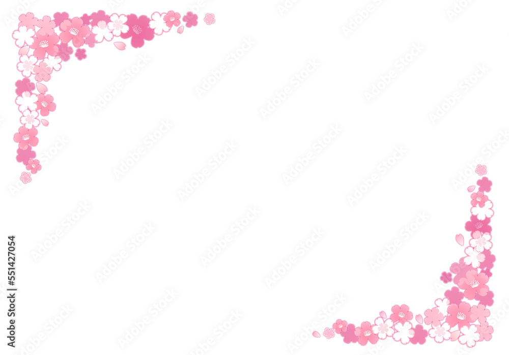 イラスト素材: 桜柄のフレーム（桜の下に濃いぼかしあり）片側の飾り　（透過背景）
