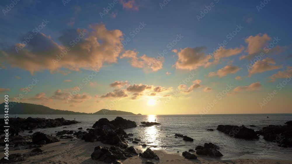 Tropical sea at sunset or sunrise over sea video 4K, The sun touches horizon, Red sky in golden hour amazing seascape,Ocean sunsets,Waves crashing on seashores Fantastic natural sunsets Tropical sea at sunset or sunrise over sea video 4K, The sun touches horizon, Red sky in golden hour amazing seascape,Ocean sunsets,Waves crashing on seashores Fantastic natural sunsets