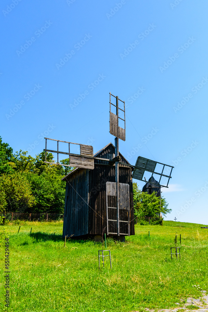 Old wooden wind mill in Pyrohiv, Ukraine Old wooden wind mill in Pyrohiv, Ukraine