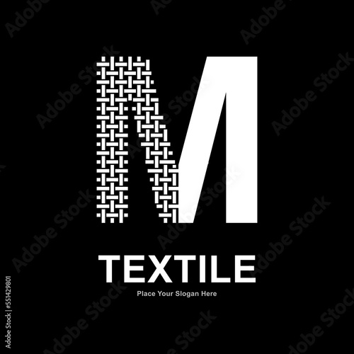Letter M textile pattern and sewing logo vector template. Suitable for business, textile fabric, initial name, fashion, and knitting