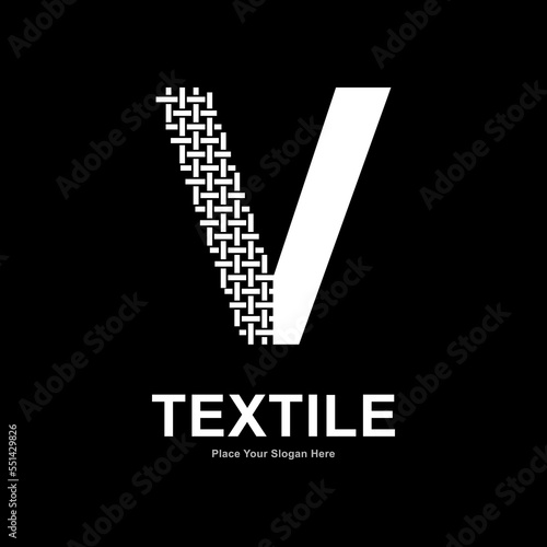 Letter V textile pattern and sewing logo vector template. Suitable for business, textile fabric, initial name, fashion, and knitting
