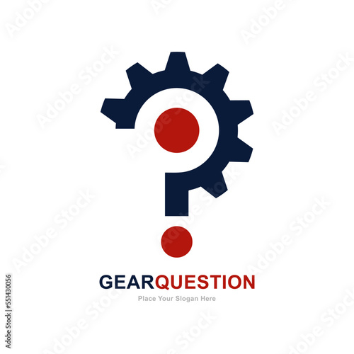 Gear question vector logo template. Suitable for business, education, industry and question mark