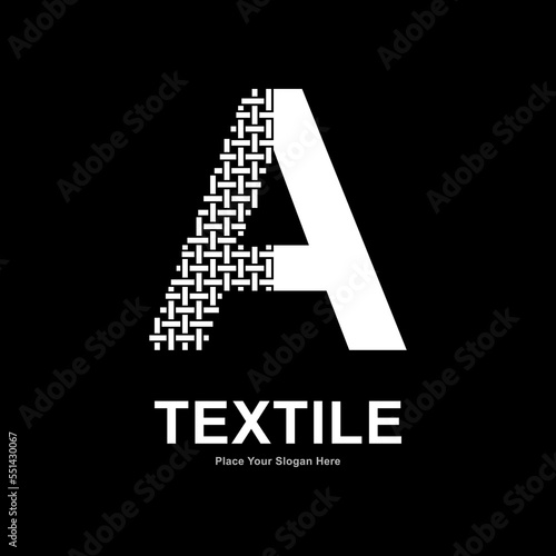 Letter A textile pattern and sewing logo vector template. Suitable for business, textile fabric, initial name, fashion, and knitting