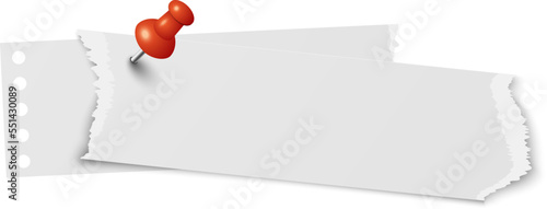 Paper pieces pinned with thumb tack. Realistic blank mockup