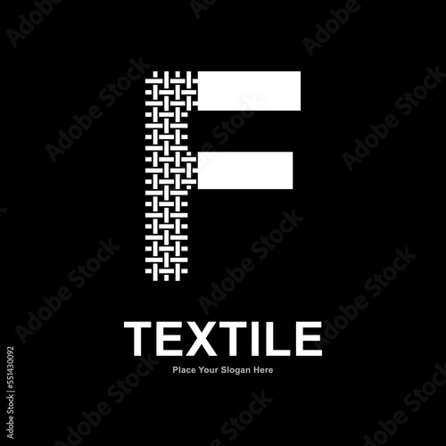 Letter F textile pattern and sewing logo vector template. Suitable for business, textile fabric, initial name, fashion, and knitting