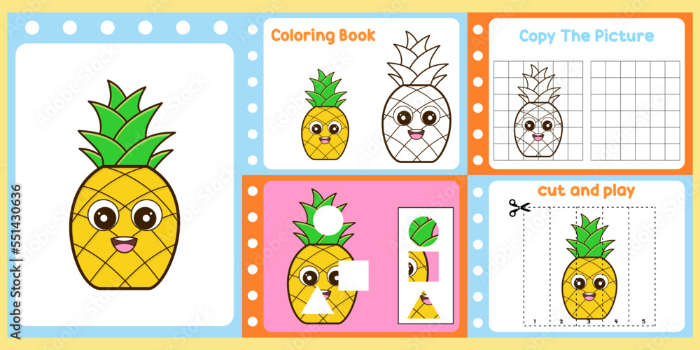 worksheets pack for kids with pineapple. fun learning for children