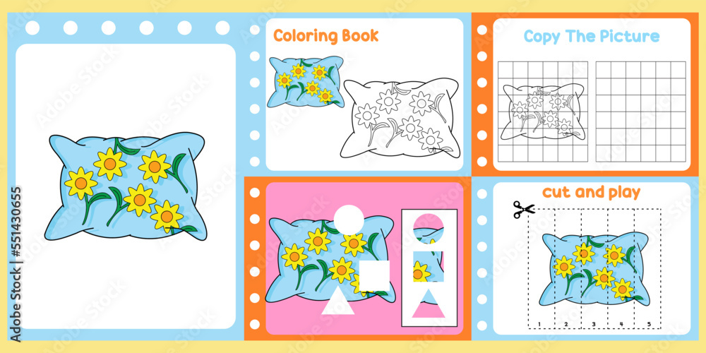 worksheets pack for kids with pillow. fun learning for children