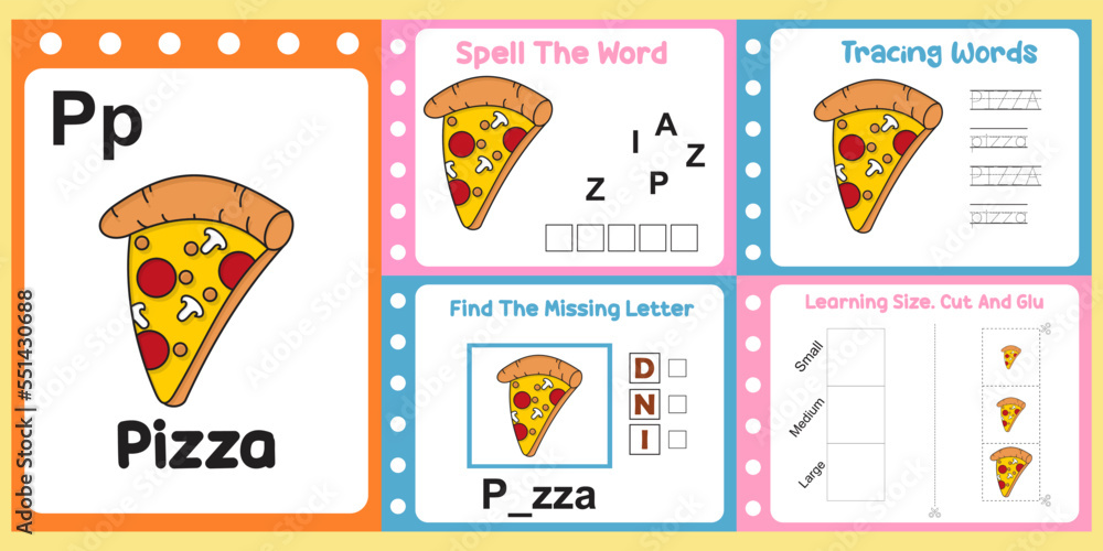 worksheets pack for kids with pizza. fun learning for children