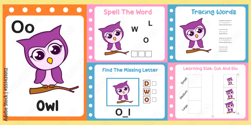 worksheets pack for kids with owl. fun learning for children Stock ...