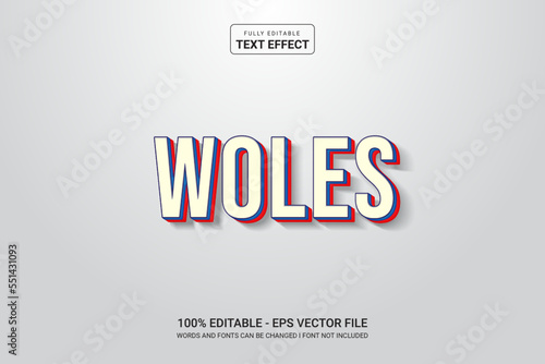 Editable text effect Woles 3d cartoon template stlye modren premium vector photo