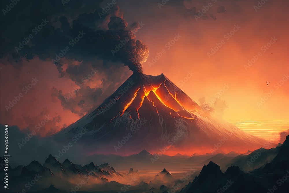 Evening haze around a volcano - obrazy, fototapety, plakaty 