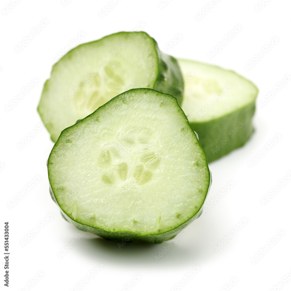 Green cucumber slice on the white background
Green cucumber slice on the white background