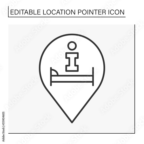  Pointer line icon. Information desk. Hostel symbol navigation.Temporary residential building. Location pointer concept. Isolated vector illustration. Editable stroke