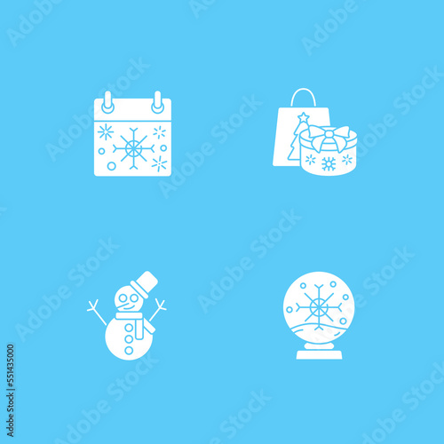 Winter vacation glyph icons set. Resort. Fun time with family. Skiing, skating. Christmas presents. Special date. Celebration concept.Filled flat signs. Isolated silhouette vector illustrations