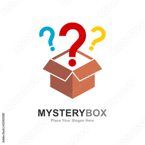 Mystery box logo vector template. Suitable for business, web, education, mystery and question mark