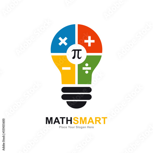 Math smart with bulb logo vector template. Suitable for business, education and symbol math