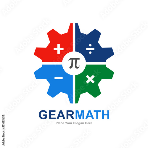 Gear math logo template vector. Suitable for business, web, industry, and education also math symbol