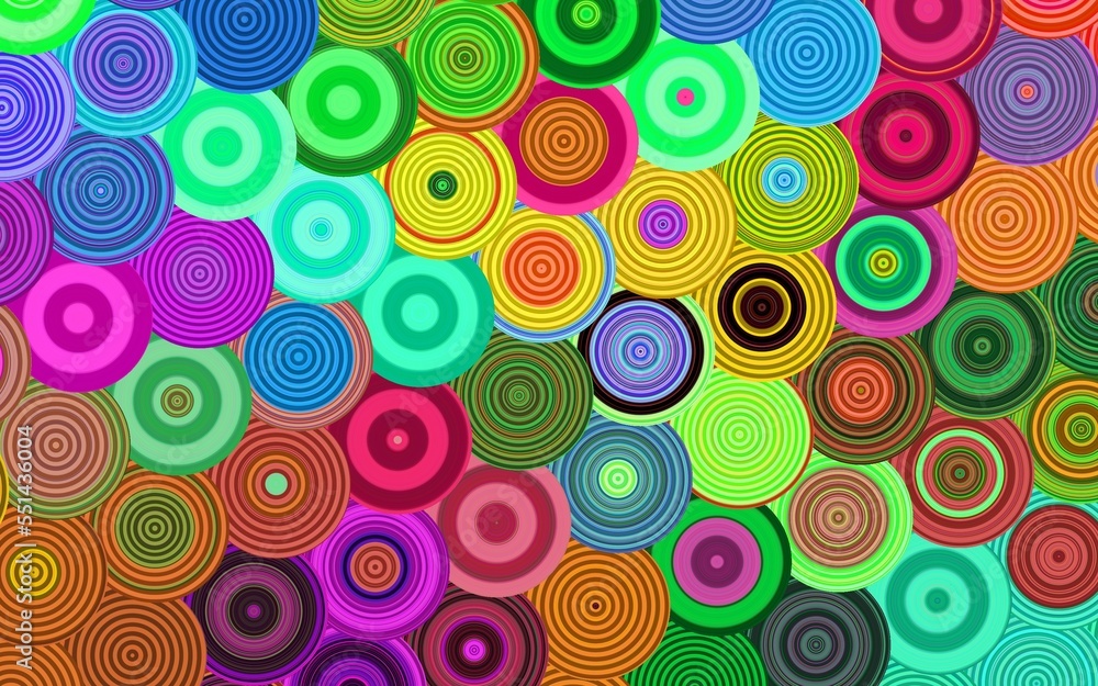 Colorful abstract background with concentric circles pattern. Intersecting repeating circles background. Overlapping circles. Retro and vintage stylish texture. Repeating geometric tiles.