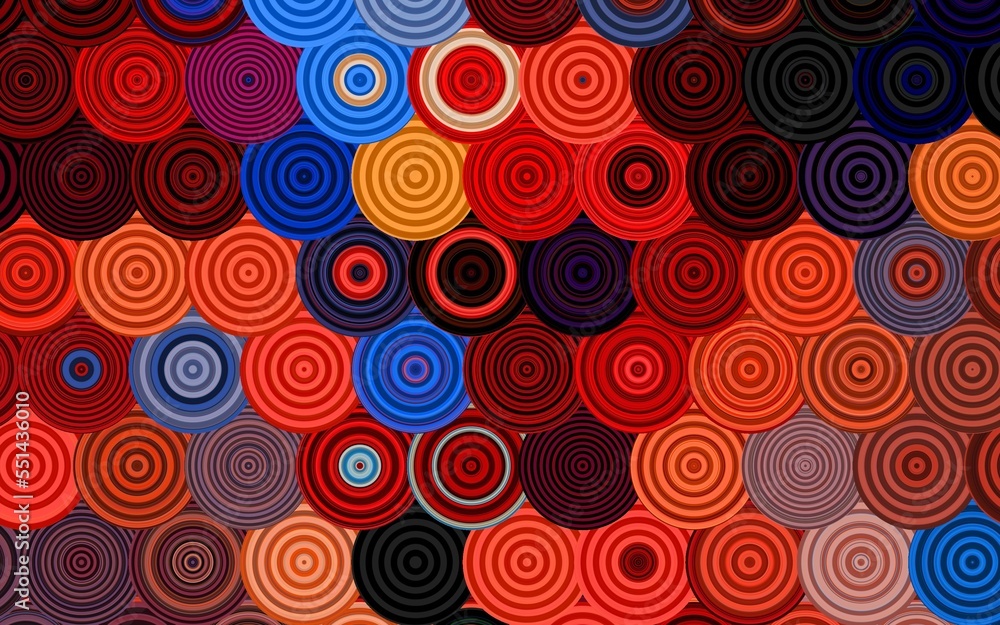 Colorful abstract background with concentric circles pattern. Intersecting repeating circles background. Overlapping circles. Retro and vintage stylish texture. Repeating geometric tiles.