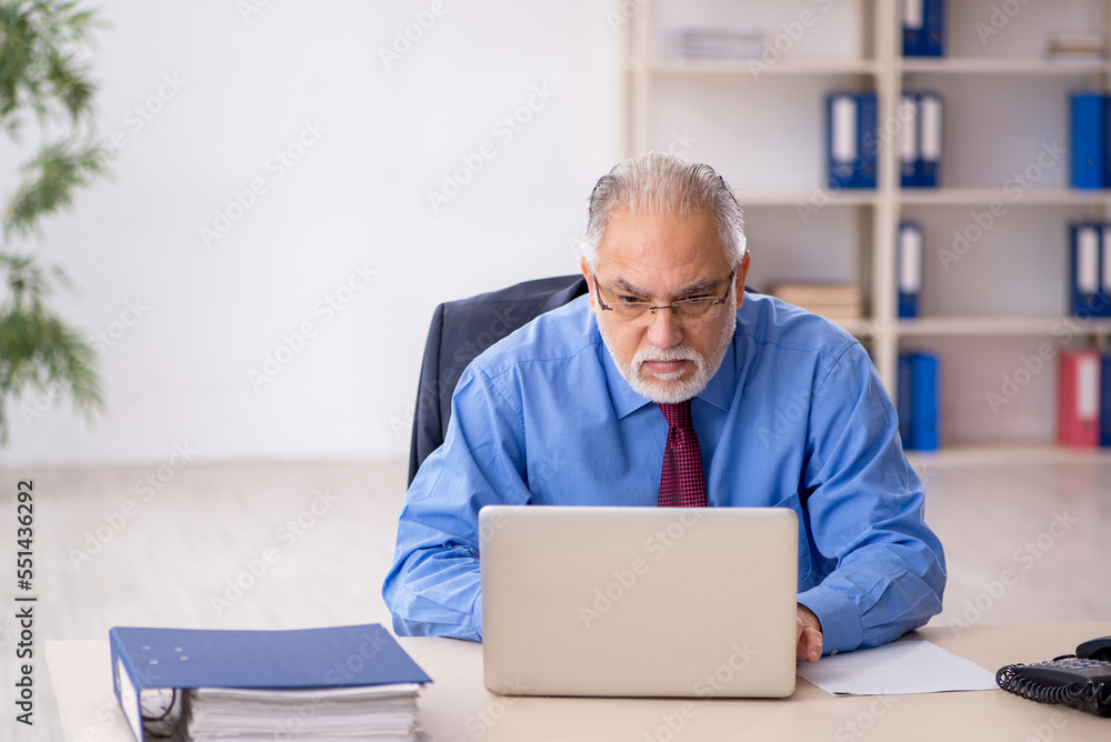 Old male employee working in the office Old male employee working in the office
