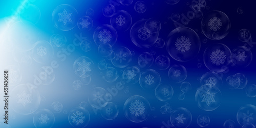 snowflakes in bubbles on a blue and white background