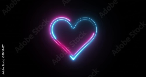 Glowing and animating heartshape neon frame background. Loop footage.