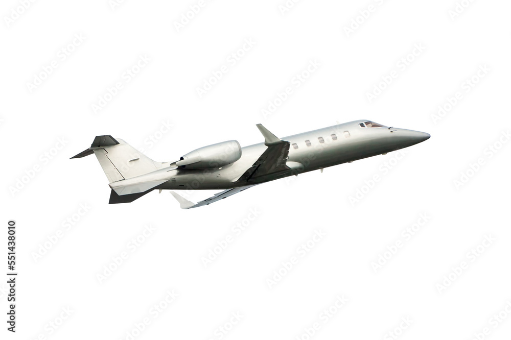 Private jet flies isolated on white background Private jet flies isolated on white background