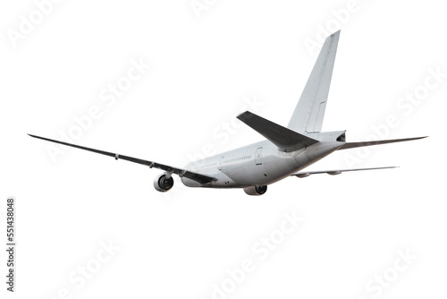 Fototapeta Naklejka Na Ścianę i Meble -  Wide body passenger airplane flies isolated on white background