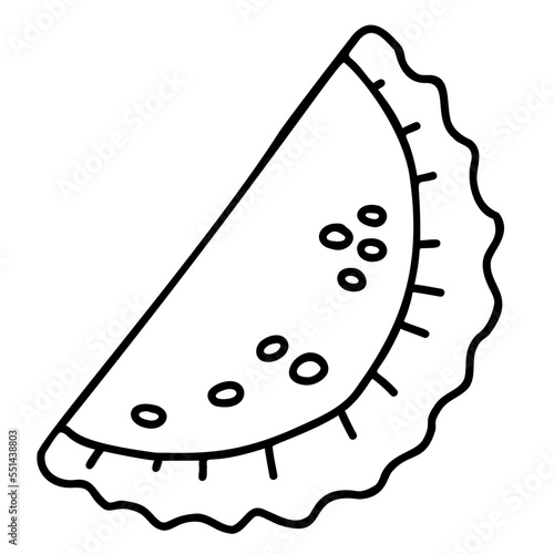 Mexican Empanada. Vector linear hand drawing mexican food close-up in doodle style. Latin American national dish.