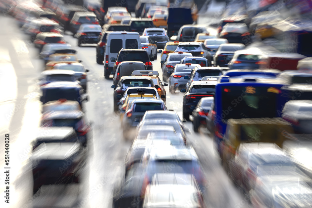 Obraz premium many cars on the road top view traffic jam rush hour