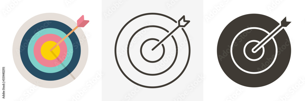 Aim target focus with arrow. Vector trendy icon illustration design in 3 different styles. Strategy, success, efficiency, business. Aim target focus with arrow. Vector trendy icon illustration design in 3 different styles. Strategy, success, efficiency, business.