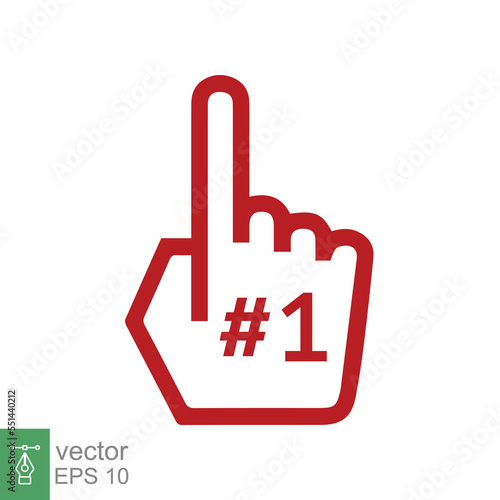 Number 1 foam glove icon. Red number one fan hand glove. Simple flat style. Fan logo hand with finger raised. Vector illustration isolated on white background. EPS 10.