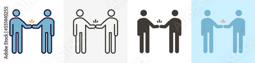 Characters shaking hand. Fist bump. Vector trendy icon illustration design in 4 different styles. For teamwork, partnership, friendship, greetings, celebration.