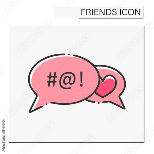 Toxic friendship color icon. Dialogue. Exchange messaging with bad words and love words. Friends line icon. Isolated vector illustration