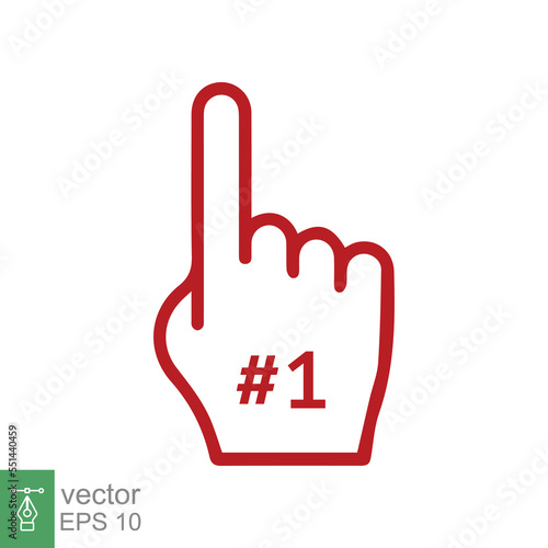 Number 1 foam glove icon. Red number one fan hand glove. Simple flat style. Fan logo hand with finger raised. Vector illustration isolated on white background. EPS 10.