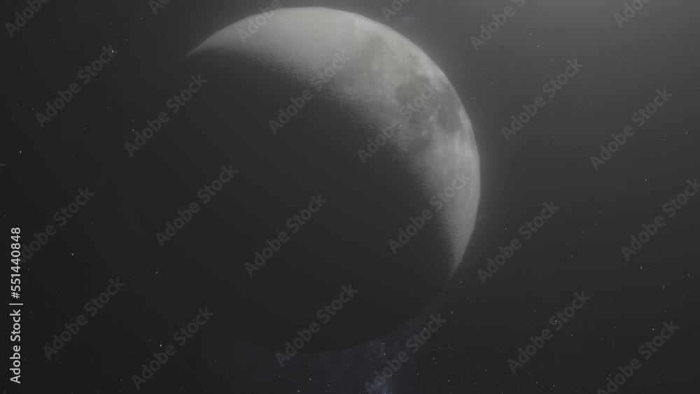 Moon with Camera Slowly Moving Around with Milky Way Stars Background 4K - 3D Animation Moon with Camera Slowly Moving Around with Milky Way Stars Background 4K - 3D Animation