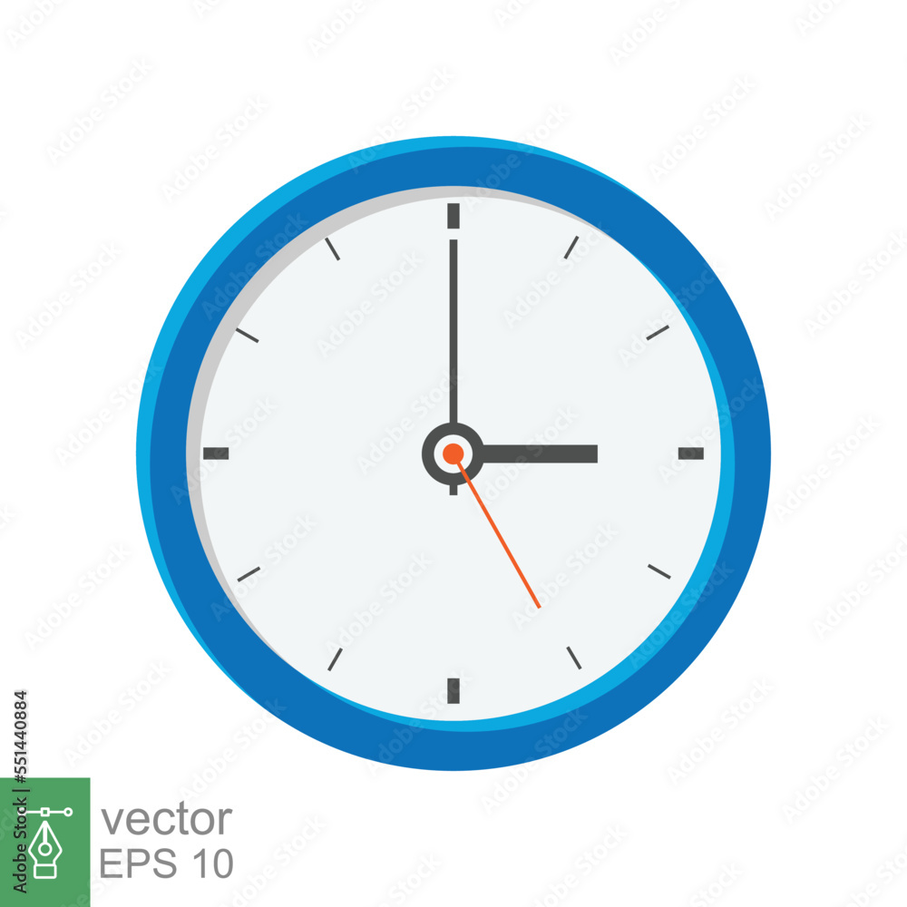 Analog clock flat icon. Time management symbol, chronometer with hour, minute and second arrow. Simple vector illustration isolated on white background. EPS 10. Analog clock flat icon. Time management symbol, chronometer with hour, minute and second arrow. Simple vector illustration isolated on white background. EPS 10.