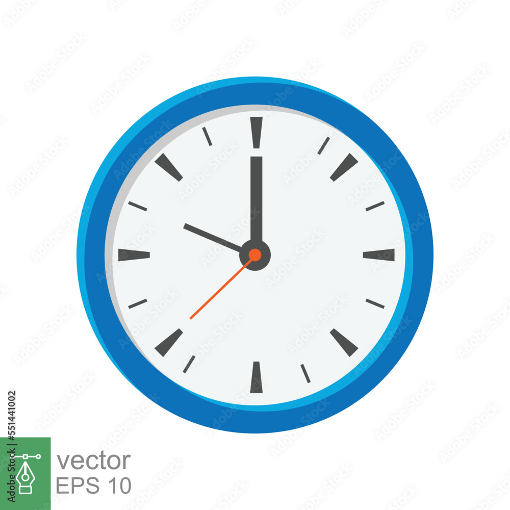 Analog clock flat icon. Time management symbol, chronometer with hour, minute and second arrow. Simple vector illustration isolated on white background. EPS 10. Analog clock flat icon. Time management symbol, chronometer with hour, minute and second arrow. Simple vector illustration isolated on white background. EPS 10.
