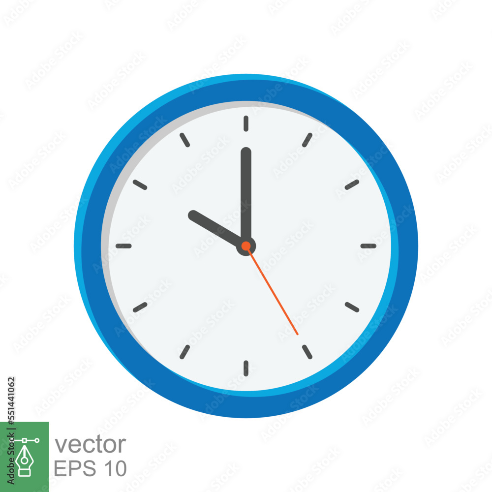 Analog clock flat icon. Time management symbol, chronometer with hour, minute and second arrow. Simple vector illustration isolated on white background. EPS 10. Analog clock flat icon. Time management symbol, chronometer with hour, minute and second arrow. Simple vector illustration isolated on white background. EPS 10.