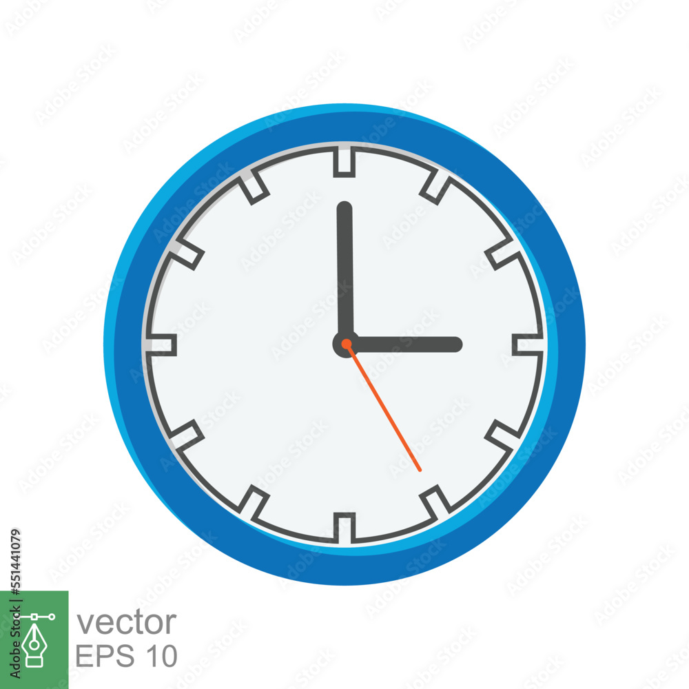 Analog clock flat icon. Time management symbol, chronometer with hour, minute and second arrow. Simple vector illustration isolated on white background. EPS 10. Analog clock flat icon. Time management symbol, chronometer with hour, minute and second arrow. Simple vector illustration isolated on white background. EPS 10.